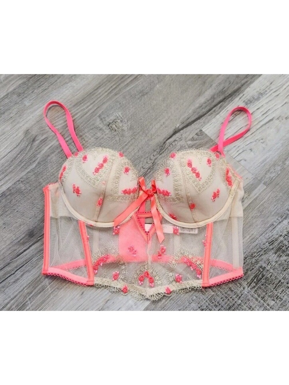 Victoria Secret Dream Angels Lined Demi 34C Pink Lace Corset Style